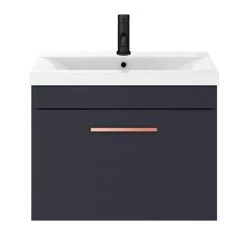 Arezzo 600 Matt Blue Wall Hung 1-Drawer Vanity Unit with Rose Gold Handle -Arezzo Bathroom Furniture Shop AZB6WHVRG d4 460