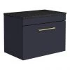 Arezzo Wall Hung Countertop Vanity Unit - Matt Blue - 600mm with Black Worktop & Brushed Brass Handle