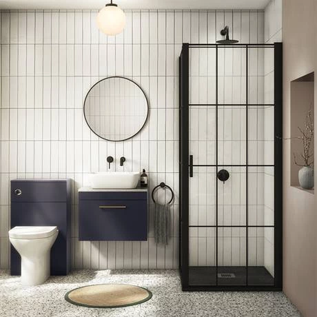 Arezzo Wall Hung Countertop Vanity Unit - Matt Blue - 600mm with White Worktop & Brushed Brass Handle 5 Arezzo Wall Hung Countertop Vanity Unit - Matt Blue - 600mm with White Worktop & Brushed Brass Handle - Image 5