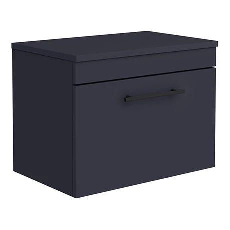 Arezzo Wall Hung Countertop Vanity Unit - Matt Blue - 600mm with Industrial Style Black Handle 1 Arezzo Wall Hung Countertop Vanity Unit - Matt Blue - 600mm with Industrial Style Black Handle