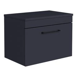 Arezzo Wall Hung Countertop Vanity Unit - Matt Blue - 600mm with Matt Black Handle