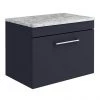 Arezzo Wall Hung Countertop Vanity Unit - Matt Blue - 600mm w. Matt White Marble Worktop & Chrome Handle