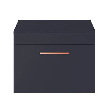 Arezzo Wall Hung Countertop Vanity Unit - Matt Blue - 600mm with Rose Gold Handle 3 Arezzo Wall Hung Countertop Vanity Unit - Matt Blue - 600mm with Rose Gold Handle - Image 3