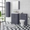 Arezzo Blue Floor Standing Vanity Unit, Tall Cabinet + Toilet Pack with Black Handles