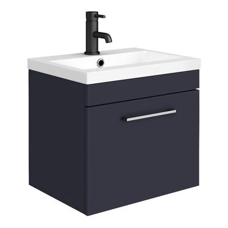 Arezzo Blue Wall Hung Sink Vanity Unit + Toilet Package with Chrome Handle 2 Arezzo Blue Wall Hung Sink Vanity Unit + Toilet Package with Chrome Handle - Image 2
