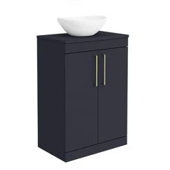 Arezzo Countertop Basin Unit - Blue with Brushed Brass Handles - 600mm inc. Basin
