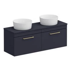 Arezzo Matt Blue Wall Hung Double Countertop Vanity Unit incl. 2 Basins (1200mm w. Brushed Brass Handles) 10 Arezzo Matt Blue Wall Hung Double Countertop Vanity Unit incl. 2 Basins (1200mm w. Brushed Brass Handles) -Arezzo Bathroom Furniture Shop AZBWHBB12RB detail3 460