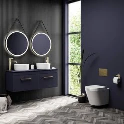 Arezzo Matt Blue Wall Hung Double Countertop Vanity Unit incl. 2 Basins (1200mm w. Brushed Brass Handles) 11 Arezzo Matt Blue Wall Hung Double Countertop Vanity Unit incl. 2 Basins (1200mm w. Brushed Brass Handles) -Arezzo Bathroom Furniture Shop AZBWHBB12RB detail5 460