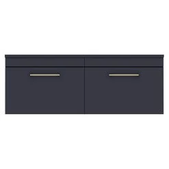 Arezzo Matt Blue Wall Hung Double Countertop Vanity Unit (1200mm w. Brushed Brass Handles) 7 Arezzo Matt Blue Wall Hung Double Countertop Vanity Unit (1200mm w. Brushed Brass Handles) -Arezzo Bathroom Furniture Shop AZBWHBB12 d3 460