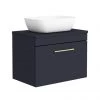 Arezzo Wall Hung Countertop Basin Unit - Blue with Brushed Brass Handle - 600mm inc. Basin