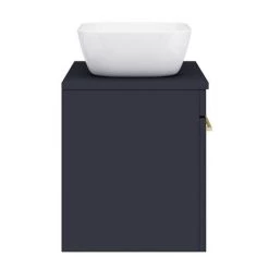 Arezzo Wall Hung Countertop Basin Unit - Blue with Brushed Brass Handle - 600mm inc. Basin -Arezzo Bathroom Furniture Shop AZBWHBB465 d5 460