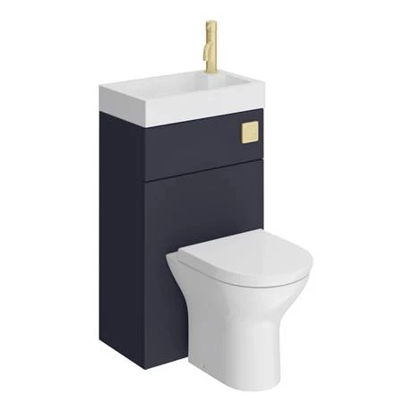 Arezzo Matt Blue Combined 2-In-1 Wash Basin & Toilet (500mm Wide x 300mm) incl. Brushed Brass Flush 5 Arezzo Matt Blue Combined 2-In-1 Wash Basin & Toilet (500mm Wide x 300mm) incl. Brushed Brass Flush - Image 5