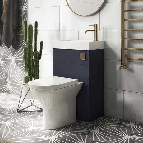 Arezzo Matt Blue Combined 2-In-1 Wash Basin & Toilet (500mm Wide x 300mm) incl. Brushed Brass Flush 1 Arezzo Matt Blue Combined 2-In-1 Wash Basin & Toilet (500mm Wide x 300mm) incl. Brushed Brass Flush