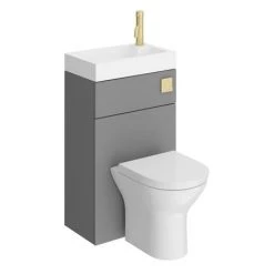 Arezzo Matt Grey 2-In-1 Wash Basin & Toilet (500mm Wide x 300mm) incl. Brushed Brass Flush -Arezzo Bathroom Furniture Shop AZCOMBWCGB d1 460