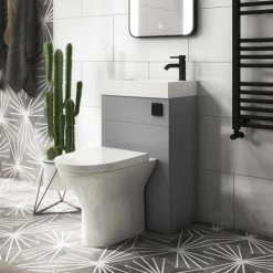 Arezzo Matt Grey Combined 2-In-1 Wash Basin & Toilet (500mm Wide x 300mm) incl. Black Flush