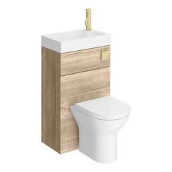 Arezzo Rustic Oak 2-In-1 Wash Basin & Toilet (500mm Wide x 300mm) incl. Brushed Brass Flush -Arezzo Bathroom Furniture Shop AZCOMBWCOKB d7 460