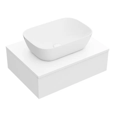 Arezzo Floating Basin Shelf with Drawer - Matt White - 600mm inc. Curved Rectangular Basin 2 Arezzo Floating Basin Shelf with Drawer - Matt White - 600mm inc. Curved Rectangular Basin - Image 2