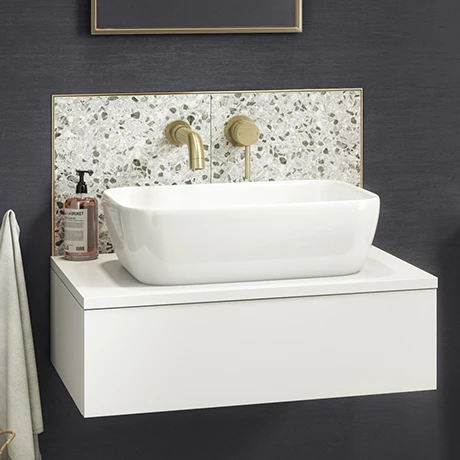 Arezzo Floating Basin Shelf with Drawer - Matt White - 600mm inc. Curved Rectangular Basin 1 Arezzo Floating Basin Shelf with Drawer - Matt White - 600mm inc. Curved Rectangular Basin