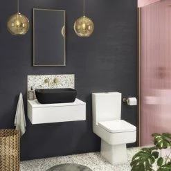 Arezzo Floating Basin Shelf with Drawer - Matt White - 600mm inc. Black Curved Rectangular Basin -Arezzo Bathroom Furniture Shop AZCTWHT6B2 d6 460