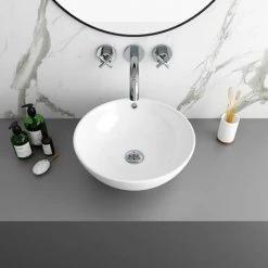 Arezzo Floating Basin Shelf with Drawer - Matt White - 600mm inc. Round Basin -Arezzo Bathroom Furniture Shop AZCTWHT6B4 d3 460