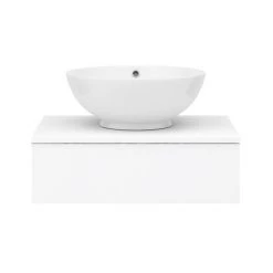 Arezzo Floating Basin Shelf with Drawer - Matt White - 600mm inc. Round Basin -Arezzo Bathroom Furniture Shop AZCTWHT6B4 d4 460