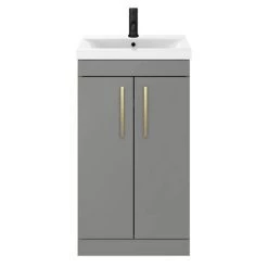 Arezzo 500 Matt Grey Floor Standing Vanity Unit with Brushed Brass Handles -Arezzo Bathroom Furniture Shop AZG5FSVBB d4 460