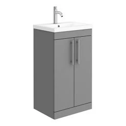 Arezzo Floor Standing Vanity Unit - Matt Grey - 500mm with Industrial Style Chrome Handles