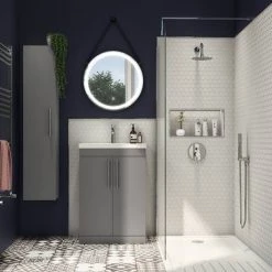 Arezzo Floor Standing Vanity Unit - Matt Grey - 500mm with Industrial Style Chrome Handles -Arezzo Bathroom Furniture Shop AZG5FSVCHIS d3 460