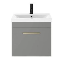 Arezzo 500 Matt Grey Wall Hung 1-Drawer Vanity Unit with Brushed Brass Handle -Arezzo Bathroom Furniture Shop AZG5WHVBB d3 460