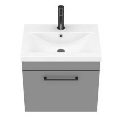 Arezzo 500 Matt Grey Wall Hung 1-Drawer Vanity Unit with Matt Black Handle -Arezzo Bathroom Furniture Shop AZG5WHVBK D5 460