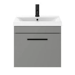Arezzo 500 Matt Grey Wall Hung 1-Drawer Vanity Unit with Matt Black Handle -Arezzo Bathroom Furniture Shop AZG5WHVBK nd3 460