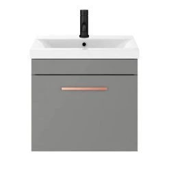Arezzo 500 Matt Grey Wall Hung 1-Drawer Vanity Unit with Rose Gold Handle -Arezzo Bathroom Furniture Shop AZG5WHVRG d3 460