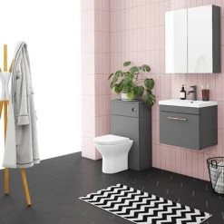 Arezzo 500 Matt Grey Wall Hung 1-Drawer Vanity Unit with Rose Gold Handle -Arezzo Bathroom Furniture Shop AZG5WHVRG d4 460