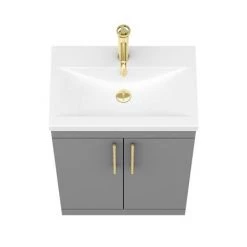 Arezzo Floor Standing Vanity Unit - Matt Grey - 600mm with Industrial Style Brushed Brass Handles -Arezzo Bathroom Furniture Shop AZG6FSVBBIS d4 460