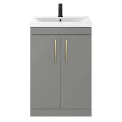 Arezzo 600 Matt Grey Floor Standing Vanity Unit with Brushed Brass Handles -Arezzo Bathroom Furniture Shop AZG6FSVBB d3 460