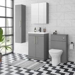 Arezzo 600 Matt Grey Floor Standing Vanity Unit with Brushed Brass Handles -Arezzo Bathroom Furniture Shop AZG6FSVBB d4 460