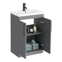 Arezzo 600 Matt Grey Floor Standing Vanity Unit with Matt Black Handles -Arezzo Bathroom Furniture Shop AZG6FSVBK d4 460