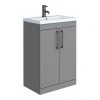 Arezzo 600 Matt Grey Floor Standing Vanity Unit with Matt Blue Basin + Black Handles