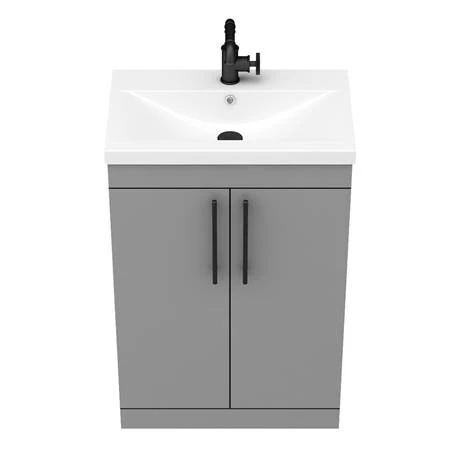Arezzo Floor Standing Vanity Unit - Matt Grey - 600mm with Industrial Style Black Handles 5 Arezzo Floor Standing Vanity Unit - Matt Grey - 600mm with Industrial Style Black Handles - Image 5