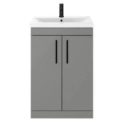 Arezzo 600 Matt Grey Floor Standing Vanity Unit with Matt Black Handles -Arezzo Bathroom Furniture Shop AZG6FSVBK d3 460