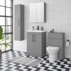 Arezzo 600 Matt Grey Floor Standing Vanity Unit with Matt Black Handles -Arezzo Bathroom Furniture Shop AZG6FSVBK d4 460