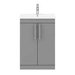 Arezzo Floor Standing Vanity Unit - Matt Grey - 600mm with Industrial Style Chrome Handles -Arezzo Bathroom Furniture Shop AZG6FSVCHIS d4 460