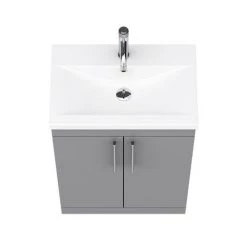 Arezzo Floor Standing Vanity Unit - Matt Grey - 600mm with Industrial Style Chrome Handles -Arezzo Bathroom Furniture Shop AZG6FSVCHIS d5 460