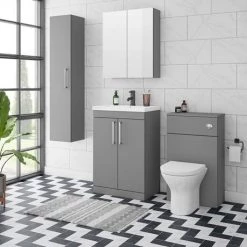 Arezzo 600 Matt Grey Floor Standing Vanity Unit with Chrome Handles -Arezzo Bathroom Furniture Shop AZG6FSVCH d4 460