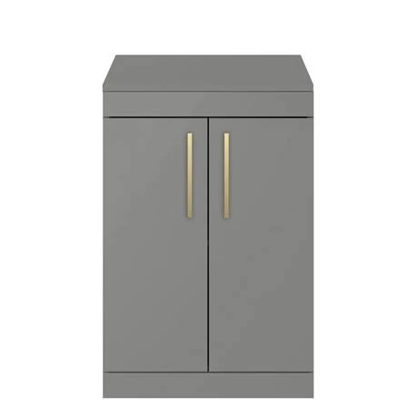 Arezzo Floor Standing Countertop Vanity Unit - Matt Grey - 600mm with Brushed Brass Handles 3 Arezzo Floor Standing Countertop Vanity Unit - Matt Grey - 600mm with Brushed Brass Handles - Image 3