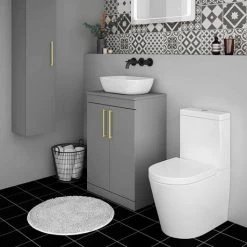 Arezzo Floor Standing Countertop Vanity Unit - Matt Grey - 600mm with Brushed Brass Handles 8 Arezzo Floor Standing Countertop Vanity Unit - Matt Grey - 600mm with Brushed Brass Handles -Arezzo Bathroom Furniture Shop AZG6FSWBB d3 460