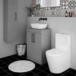 Arezzo Floor Standing Countertop Vanity Unit - Matt Grey - 600mm with Matt Black Handles -Arezzo Bathroom Furniture Shop AZG6FSWBK D4 460