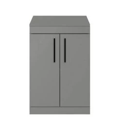 Arezzo Floor Standing Countertop Vanity Unit - Matt Grey - 600mm with Matt Black Handles -Arezzo Bathroom Furniture Shop AZG6FSWBK d3 460