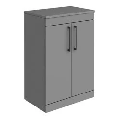 Arezzo Floor Standing Countertop Vanity Unit - Matt Grey - 600mm with Matt Black Handles
