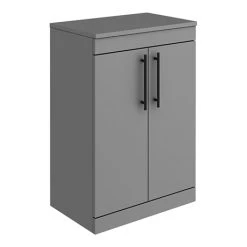 Arezzo Floor Standing Countertop Vanity Unit - Matt Grey - 600mm with Industrial Style Matt Black Handles
